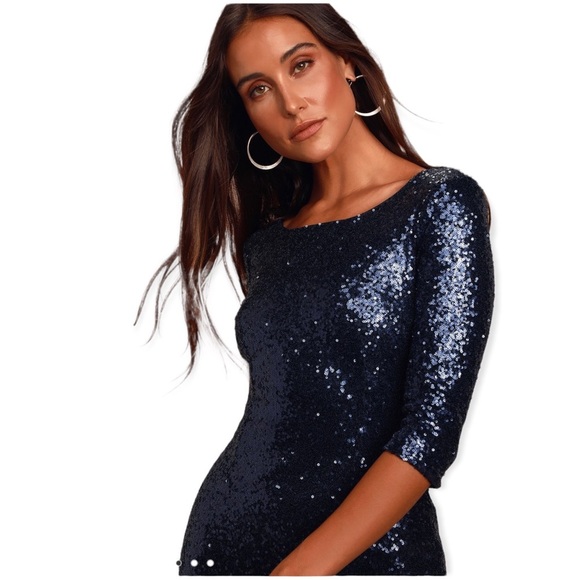 LULU’S Navy Blue Delightful Ways Sequin Mini Dress M NWT - Picture 4 of 13